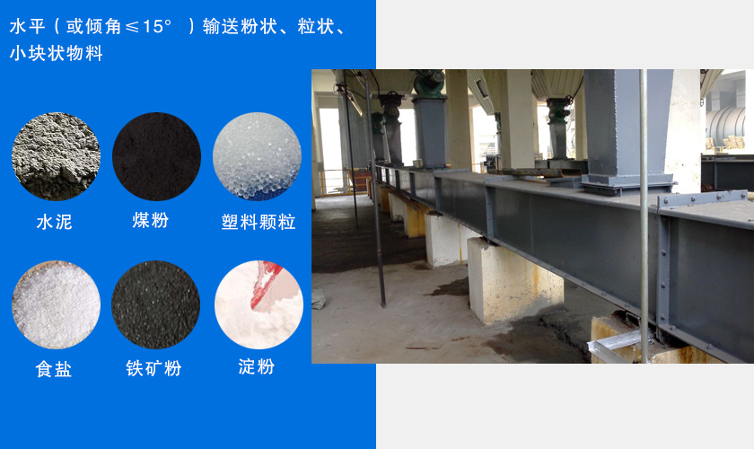 FU鏈式輸送機主要用于水平或傾斜輸送粉狀、粒狀或小塊狀物料